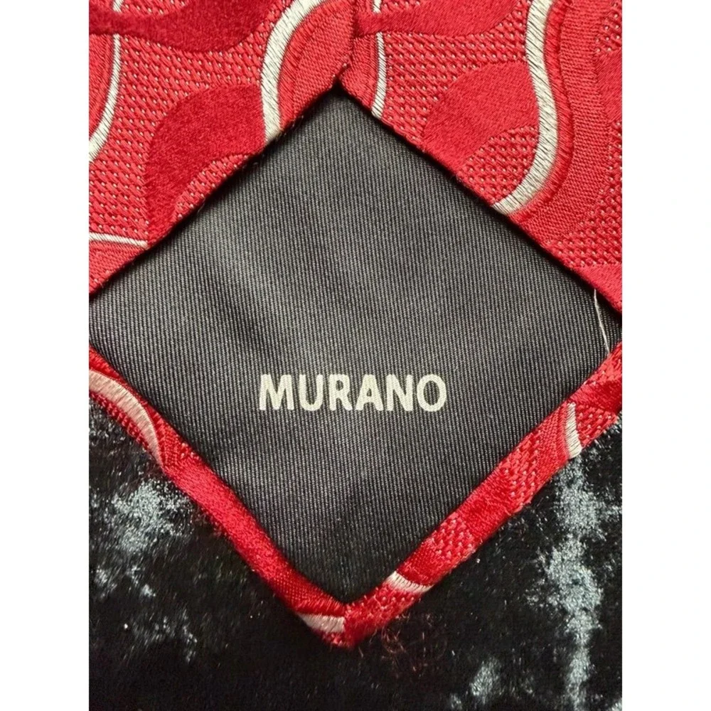 Murano Men's 100% Silk Tie Red Silver Geometric Hand Tailored USA Necktie